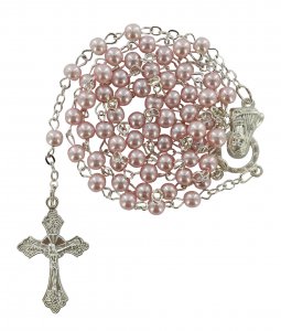 Copertina di 'Rosario imitazione perla vetro  4 mm rosa'
