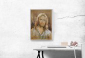 Immagine di 'Quadro "Volto di Gesù" moderno con cornice minimal - dimensioni 73x53 cm'