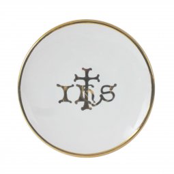 Copertina di 'Patena in ceramica simbolo IHS &quot;Modello Bianco Oro&quot; - 15 cm'