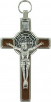 Croce San Benedetto in metallo nichelato con smalto marrone - 8 cm