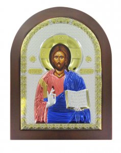 Copertina di 'Icona Cristo con libro aperto greca a forma di arco con lastra in argento - 20 x 26 cm'