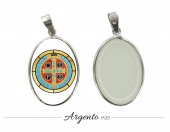 Immagine di 'Medaglia Croce di San Benedetto ovale in argento 925 e porcellana - 3 cm'