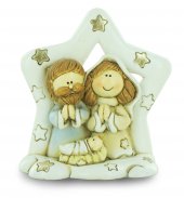 Nativit in resina colorata, decorazione natalizia/soprammobile a stella, piccolo presepe con Sacra Famiglia, 8 x 8,5 cm