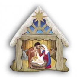 Copertina di 'Capanna natalizia in legno e lamina oro da appendere con Natività - dimensioni 9,5x8,4 cm'