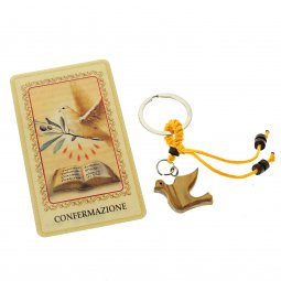 Copertina di 'Portachiavi con colomba in legno e card "Confermazione"'