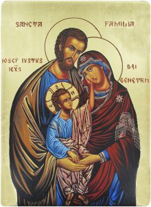 Copertina di 'Icona Sacra Famiglia dipinta a mano su legno con fondo oro- 13 x 16 cm'