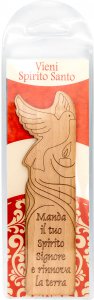 Copertina di 'Segnalibro sagomato in legno con incisione Vieni Spirito Santo - altezza 15 cm'