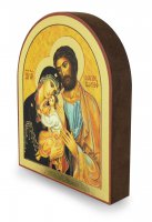 Immagine di 'Quadro Sacra famiglia stampa su legno ad arco - 22 x 17,5 cm'