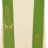 Immagine di 'Stola verde con croce e pesci ricamati'