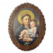 Quadro ovale in noce con immagine serigrafata "Sant'Antonio di Padova" - dimensioni 12x16 cm
