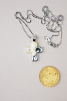 Immagine di 'Catenina con croce d'argento e d'oro stilizzata con zircone'