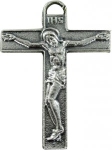 Copertina di 'Croce piatta con Cristo stampato in metallo ossidato - 3,8 cm'