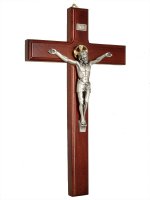 Croce in legno di faggio con Cristo argentato - altezza 28 cm