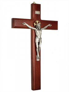 Copertina di 'Croce in legno di faggio con Cristo argentato - altezza 28 cm'