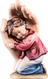 Copertina di 'Mano protettrice da poggiare con bambino - Demetz - Deur - Statua in legno dipinta a mano. Altezza pari a 9 cm.'