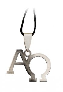 Copertina di 'Ciondolo in acciaio inox con simbolo "Alfa e Omega"'