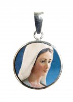 Medaglia Madonna Medjugorje tonda in argento 925 e porcellana - 1,8 cm