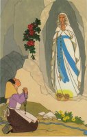 Immagine di 'Tavola Lourdes con preghiera Ave Maria su legno rosa - 26 x 12,5 cm'