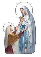 Immagine della Madonna di Lourdes sagomata su legno mdf con appoggio - 5 x 8,2 cm