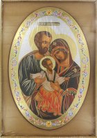 Immagine di 'Icona Sacra Famiglia, stampa cartacea su legno MDF ovale - 20 x 30 cm'