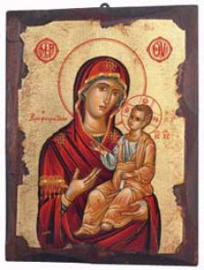 Copertina di 'Icona in legno "Madonna dal manto rosso con Ges Bambino Maestro" - dimensioni 21x16 cm'
