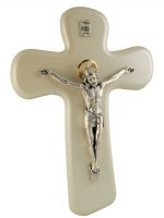 Croce bianca con Cristo in metallo