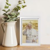 Immagine di 'Quadretto in lamina oro "Papa Francesco" con passe-partout e cornice minimal - dimensioni 15x10 cm'