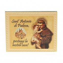 Copertina di 'Calamita rettangolare in cuoio "Sant'Antonio di Padova proteggi la nostra casa" - dimensioni 5 x 6,5 cm'