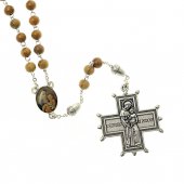 Collana rosario in legno d'ulivo con croce ghiandata "Ecce crucem domini" - grani 7 mm